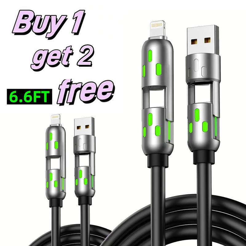 [Buy 1 Get 2 Free]-6.6Ft 4-In-1 USB-C Cablewith USB A,Type C,Lightning-Max65W Fast Charging & Data Sync for Iphone16/15,Ipad Pro, Fast Charger Usb Cable 4-In-1 Fast Breathing Light -Max 1 Usb-C Data 4 1 Charging Cable Connection Durable
