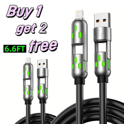 [Buy 1 Get 2 Free]-6.6Ft 4-In-1 USB-C Cablewith USB A,Type C,Lightning-Max65W Fast Charging & Data Sync for Iphone16/15,Ipad Pro, Fast Charger Usb Cable 4-In-1 Fast Breathing Light -Max 1 Usb-C Data 4 1 Charging Cable Connection Durable