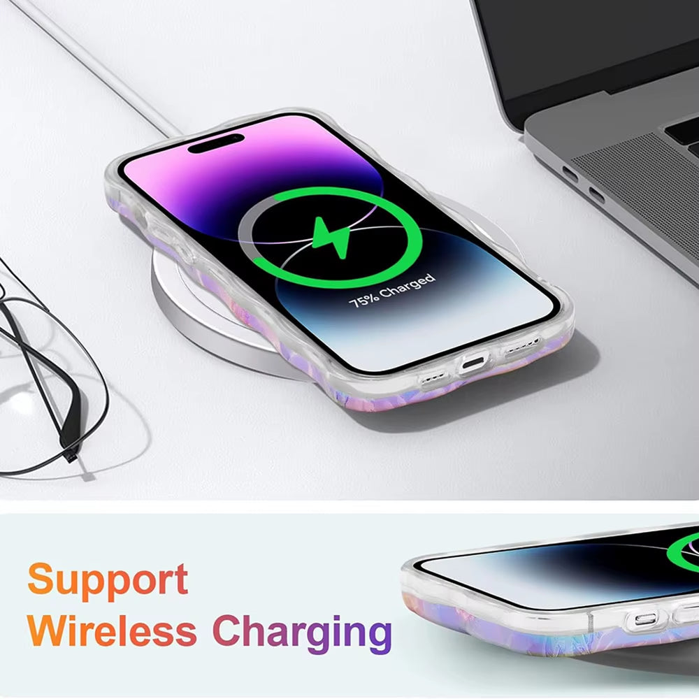 Stylish Phone Case for Iphone 11 12 13 14 15 16 Pro Max Retro Oil Painting Flower Glossy Cute Floral Wave Border Exquisite Cover