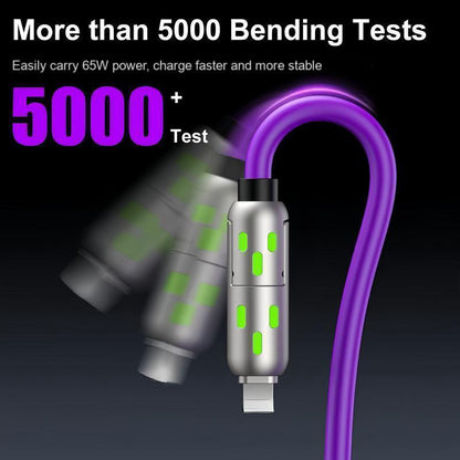 [Buy 1 Get 2 Free]-6.6Ft 4-In-1 USB-C Cablewith USB A,Type C,Lightning-Max65W Fast Charging & Data Sync for Iphone16/15,Ipad Pro, Fast Charger Usb Cable 4-In-1 Fast Breathing Light -Max 1 Usb-C Data 4 1 Charging Cable Connection Durable